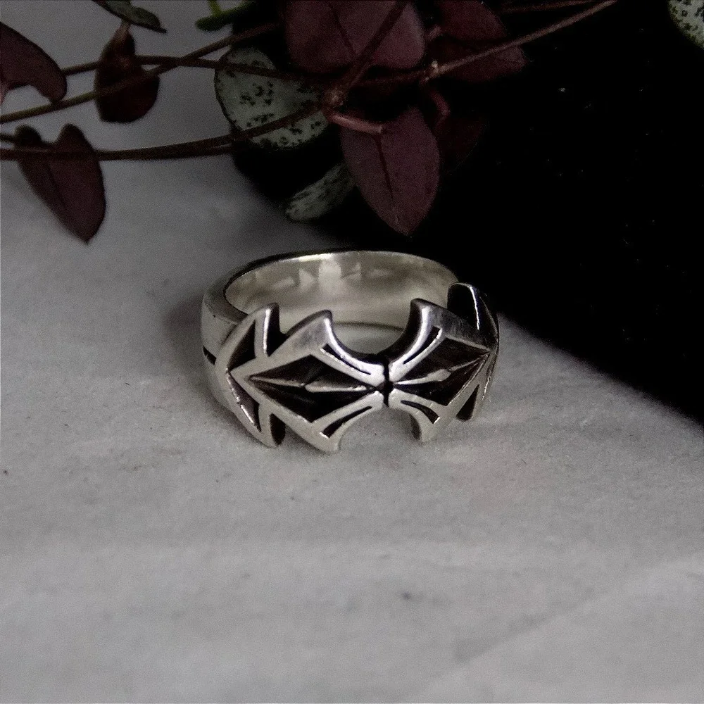 VTG HEAVY Sterling Silver 925 Gothic Punk Biker Ring‎ Size 10.5 Geometric Band